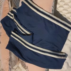 Denim leggings with stripe detail